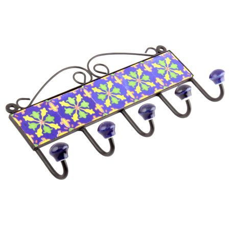 Navy Blue And Green Floral Tiles Hooks